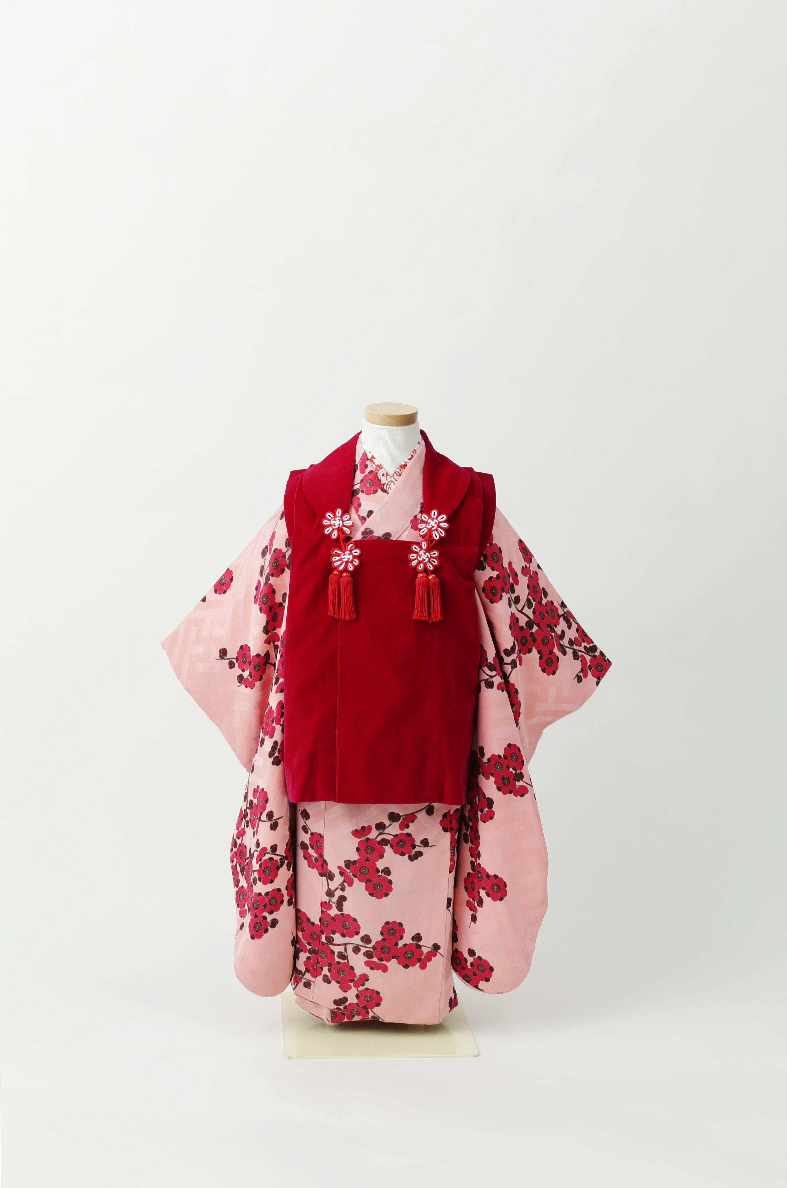 T3-002A 三歳祝着 アンティーク ピンク小梅柄 赤被布 - 円居の着物 