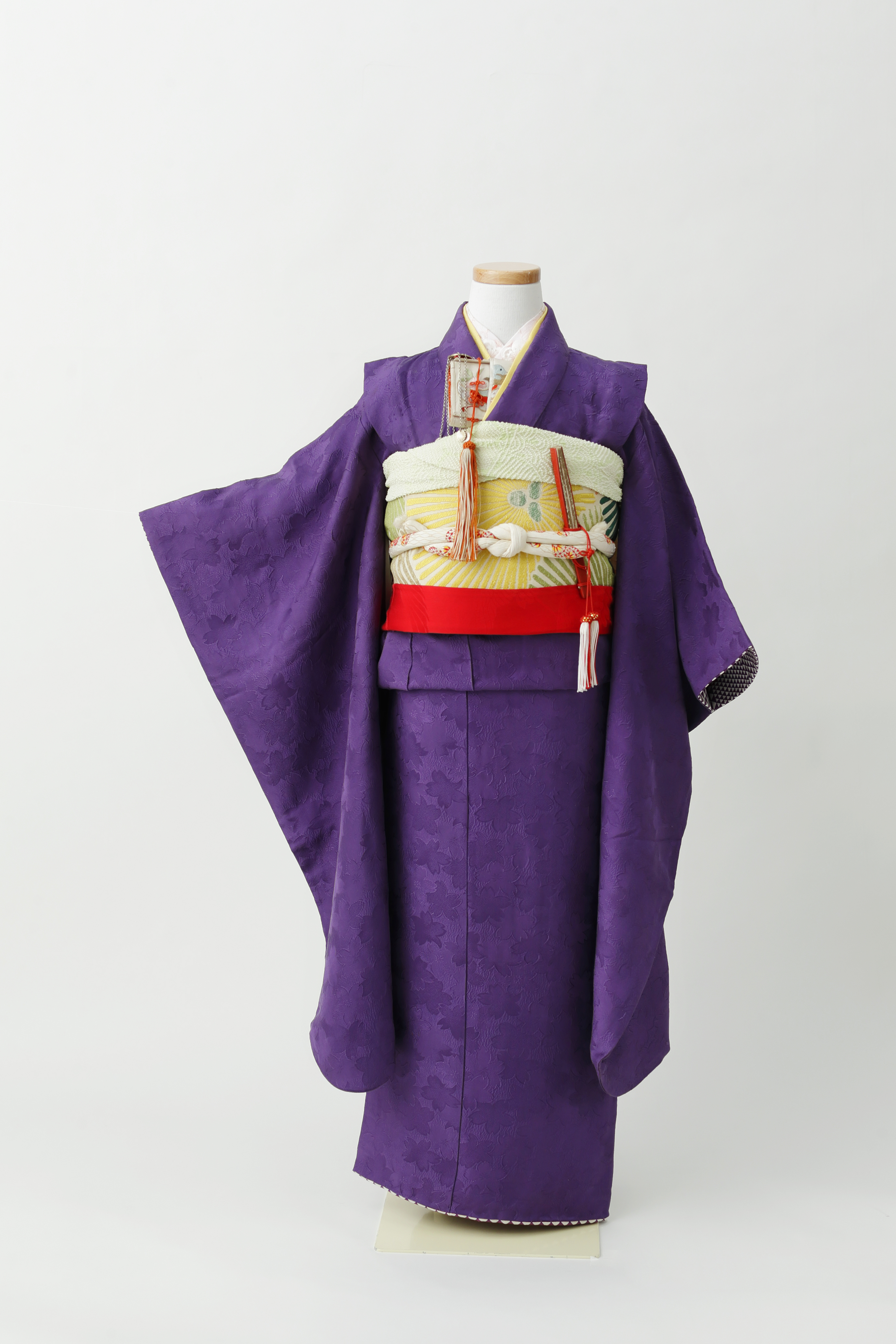 T7-005G 七歳祝着 桜地紋紫色無地 - 円居の着物レンタル－東京・日本橋